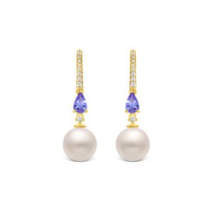 Brinco Reali em Ouro Amarelo 18k com Pérola, Tanzanita e Diamantes