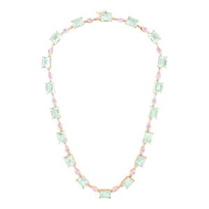 Colar Reali em Ouro Rosé 18k com Prasiolitas, Quartzos Rosa e Diamantes, 45cm
