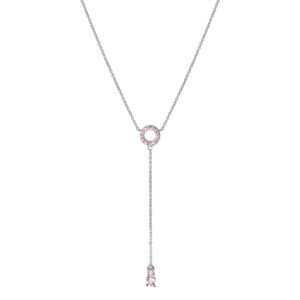 Colar Life Fresh Gravatinha em Prata 925 com Pedras Rosas, 42cm