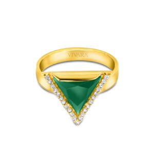Anel Vivara em Ouro Amarelo 18k com Ágata Verde e Diamantes 0,13 ct
