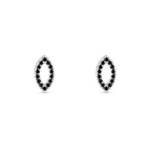 Brinco Life Folha em Prata 925 com Pedras Pretas