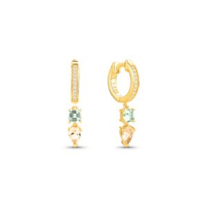 Brinco Life Bellini em Prata 925 com Banho de Ouro Amarelo 18k, Pedras Verdes, Amarelas e Incolores