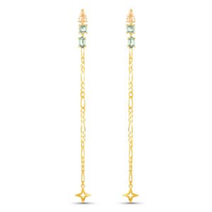 Brinco Life Bellini em Prata 925 com Banho de Ouro Amarelo 18k, Pedras Verdes e Amarelas