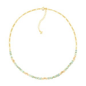Colar Life Bellini em Prata 925 com Banho de Ouro Amarelo 18k, Pedras Verdes e Amarelas, 45cm