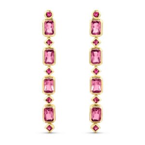 Brinco Life Cora em Prata 925 com Banho de Ouro Amarelo 18k com Pedras Rosas