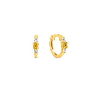 Brinco Argola Cores em Ouro Amarelo 18k com Citrino e Safiras Incolores