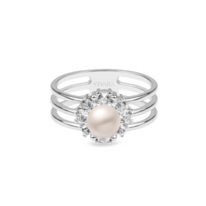 Anel em Prata 925 com Pérola e Topázios Incolores