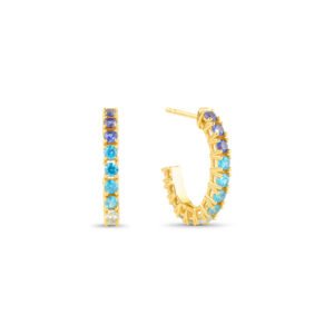 Brinco Argola Life Auba em Prata 925 com Banho de Ouro Amarelo 18k e Pedras Azuis