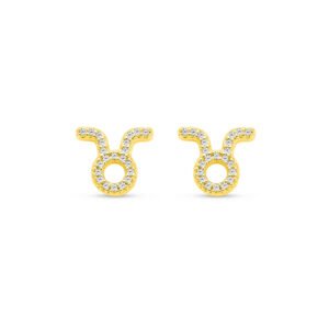Brinco Life Signos Touro Prata Banho em Ouro Amarelo Cravejado