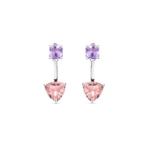 Brinco Life Colors II em Prata 925 com Cristais Rosas e Roxos