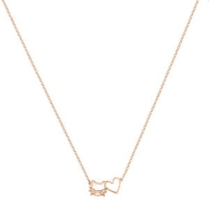 Colar Life Animal II Gatinho e Coração em Liga Rosé com Banho de Ouro Rosé 18k, 40cm