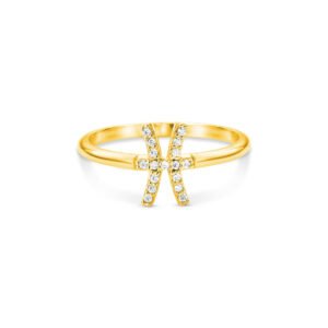 Anel Life Signo Peixes em Prata 925 com Banho de Ouro Amarelo 18k e Pedras Incolores