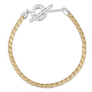 Pulseira Life em Couro Dourado com Prata 925