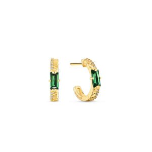 Brinco Argola Icona em Ouro Amarelo 18k com Turmalina Verdes e Diamantes