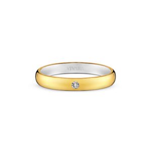 Aliança Romance em Prata 925 com Ouro Amarelo 18k e Diamante, 3mm