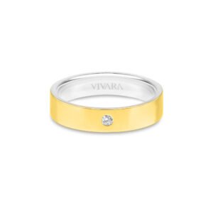 Aliança Romance em Prata 925 e Ouro Amarelo 18k com Dimante 0,03ct