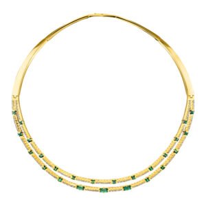Colar Icona em Ouro Amarelo 18k com Turmalinas Verdes e Diamantes, 38cm