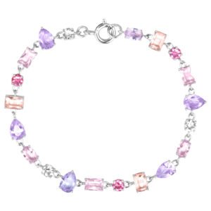 Pulseira Life Colors II em Prata 925 com Cristais Rosas e Roxos