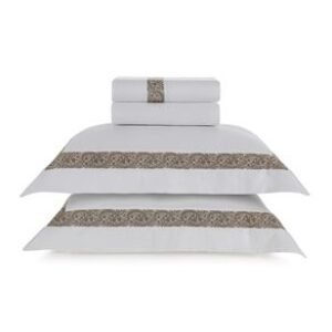Jogo de Cama Queen 300 Fios Rosaria Branco/Marrone
