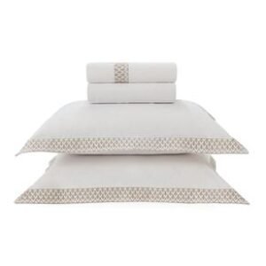Jogo de Cama Casal Trussardi 300 Fios Percal 100% Algodão Egípcio Andreani Branco/Legno