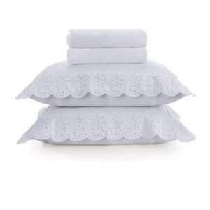 Jogo de Cama King 300 Fios Algodão Egípcio Bargello Branco/Branco