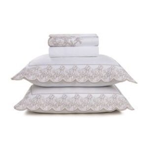 Jogo de Cama Queen 300 Fios Algodão Egípcio Cascine Branco/Legno