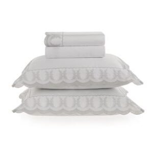 Jogo de cama King 600 fios Cetim Laurea Branco/Platino