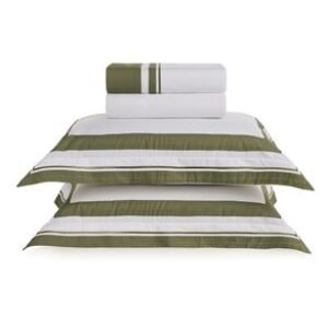 Jogo de cama Queen 200 fios Percal San Lorenzo Branco/Oliva