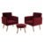 Conjunto Com 2 Poltronas E 1 Puff Dallas Veludo Vermelho