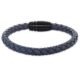 Pulseira Life Masculina Aço e Couro Azul Escuro 19,5 cm