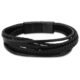 Pulseira Life Masculina Aço e Couro Preto 19,5 cm