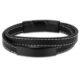 Pulseira Life Masculina Pesponto Aço e Couro Preto 19,5 cm