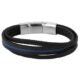 Pulseira Life Masculina Aço e Couro Preto Azul 19,5 cm