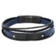 Pulseira Life Masculina Placa Aço e Couro Azul Escuro 19,5 cm