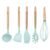 Conjunto De 5 Utensílios Em Silicone C/ Cabo Em Madeira Water Blue