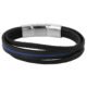 Pulseira Life em Couro Preto e Azul com Aço