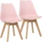 Par De Cadeiras Comfy Eames Estofada Base Em Madeira, Cor Rosa