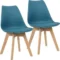 Par De Cadeiras Comfy Eames Estofada Base Em Madeira, Cor Azul